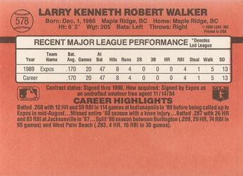 1990 Donruss #578 Larry Walker Back