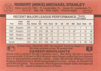 1990 Donruss #579 Mike Stanley Back