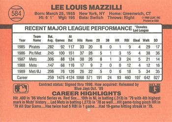 1990 Donruss #584 Lee Mazzilli Back
