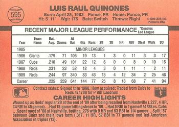 1990 Donruss #595 Luis Quinones Back