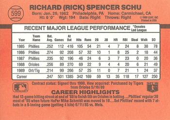 1990 Donruss #599 Rick Schu Back