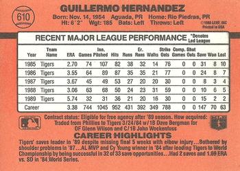 1990 Donruss #610 Guillermo Hernandez Back