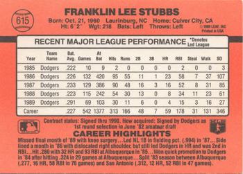 1990 Donruss #615 Franklin Stubbs Back