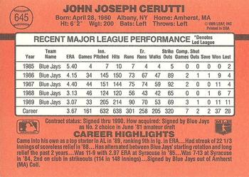 1990 Donruss #645 John Cerutti Back