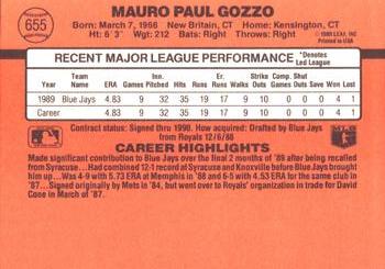 1990 Donruss #655 Mauro Gozzo Back
