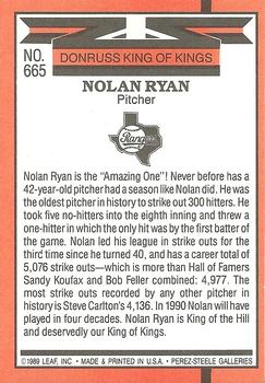1990 Donruss #665 Nolan Ryan Back