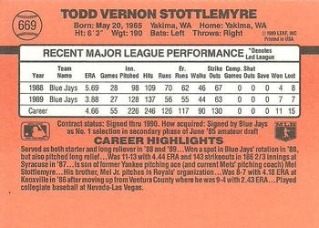1990 Donruss #669 Todd Stottlemyre Back