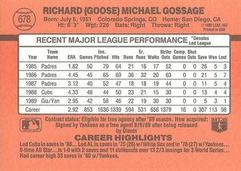 1990 Donruss #678 Goose Gossage Back