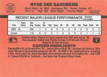 1990 Donruss #692 Ryne Sandberg Back