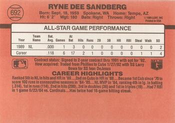 1990 Donruss #692 Ryne Sandberg Back