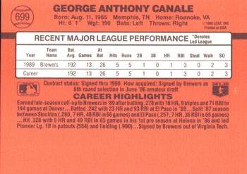 1990 Donruss #699 George Canale Back