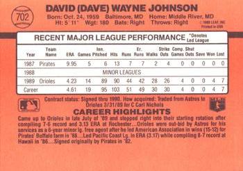 1990 Donruss #702 Dave Johnson Back