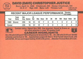 1990 Donruss #704 Dave Justice Back