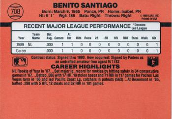 1990 Donruss #708 Benito Santiago Back