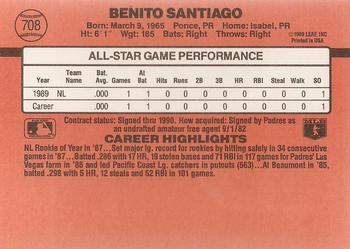 1990 Donruss #708 Benito Santiago Back
