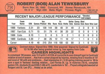 1990 Donruss #714 Bob Tewksbury Back