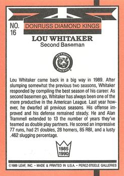 1990 Donruss #16 Lou Whitaker Back