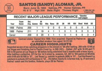 1990 Donruss #30 Sandy Alomar, Jr. Back