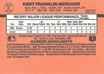 1990 Donruss #31 Kent Mercker Back