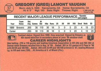 1990 Donruss #37 Greg Vaughn Back