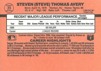 1990 Donruss #39 Steve Avery Back