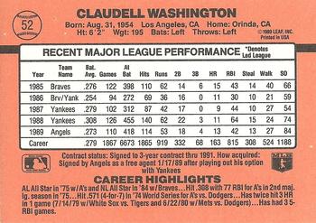 1990 Donruss #52 Claudell Washington Back