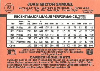 1990 Donruss #53 Juan Samuel Back