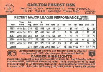 1990 Donruss #58 Carlton Fisk Back