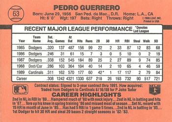 1990 Donruss #63 Pedro Guerrero Back