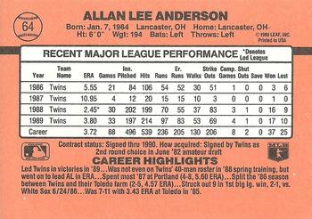 1990 Donruss #64 Allan Anderson Back