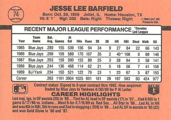 1990 Donruss #74 Jesse Barfield Back