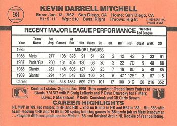 1990 Donruss #98 Kevin Mitchell Back