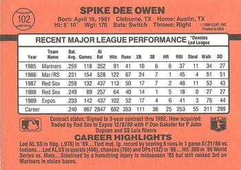 1990 Donruss #102 Spike Owen Back