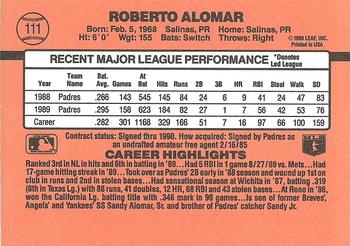 1990 Donruss #111 Roberto Alomar Back
