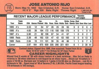 1990 Donruss #115 Jose Rijo Back