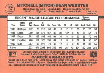1990 Donruss #137 Mitch Webster Back