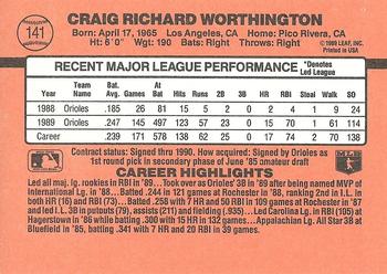 1990 Donruss #141 Craig Worthington Back