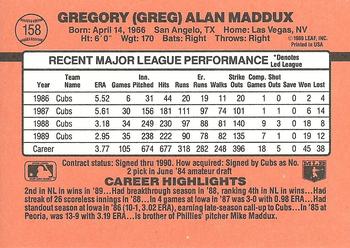1990 Donruss #158 Greg Maddux Back