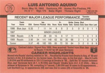 1990 Donruss #179 Luis Aquino Back