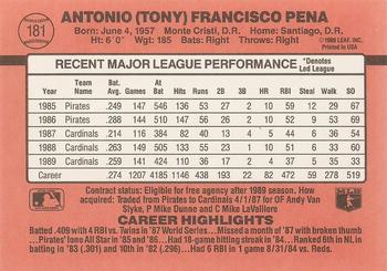 1990 Donruss #181 Tony Pena Back