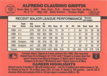 1990 Donruss #195 Alfredo Griffin Back