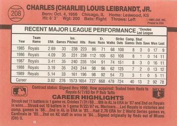 1990 Donruss #208 Charlie Leibrandt Back