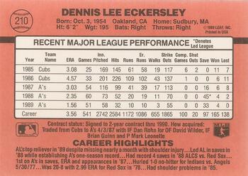 1990 Donruss #210 Dennis Eckersley Back