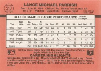 1990 Donruss #213 Lance Parrish Back