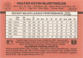 1990 Donruss #218 Kevin McReynolds Back