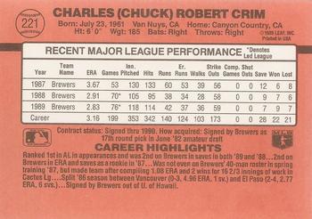 1990 Donruss #221 Chuck Crim Back
