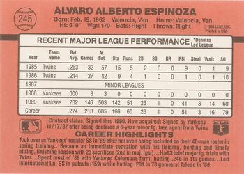 1990 Donruss #245 Alvaro Espinoza Back