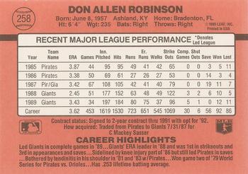 1990 Donruss #258 Don Robinson Back
