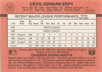 1990 Donruss #260 Cecil Espy Back