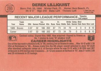 1990 Donruss #286 Derek Lilliquist Back